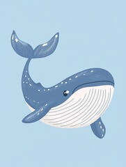 Wall Mural - Flat design of a whale head in pastel blue and white using simple bold lines