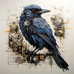 Wall Mural - there is a blue bird sitting on a mechanical device