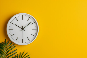 A white clock with black hands showing the time of 10:30