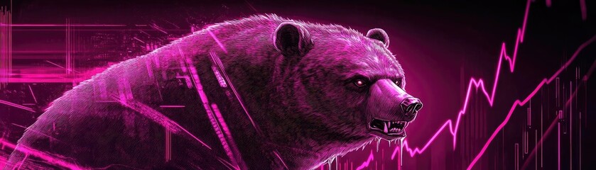 Poster - A striking digital artwork of a bear in vibrant pink tones, symbolizing strength and resilience in a dynamic market.