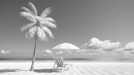 Wall Mural - A peaceful beach scene depicted in black and white, showcasing clean lines and crisp outlines tailored for coloring enthusiasts. The image offers a straightforward design for effortless coloring