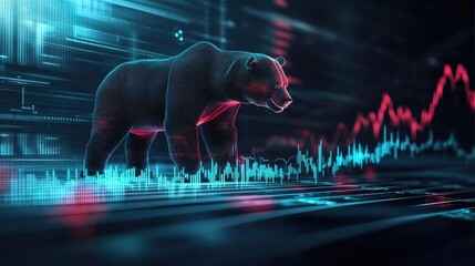 Poster - A stylized bear against a digital backdrop, symbolizing market trends and financial analysis. Perfect for finance-related themes.