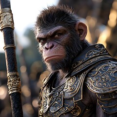 Poster - Chimpanzee Warrior in Golden Armor