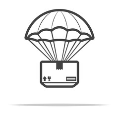 Sticker - Parcel box delivery package with parachute icon transparent vector isolated