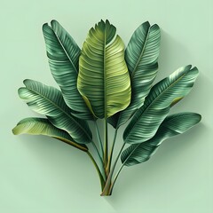 Illustration featuring a cluster of banana leaves with rich green hues and bold, sweeping lines. Ideal for adding a touch of the tropics to any project.