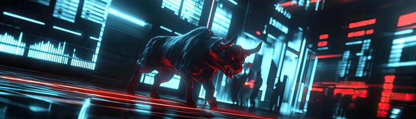 Aufkleber - A futuristic scene featuring a cybernetic creature in a neon-lit environment, showcasing technology and innovation.