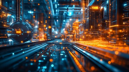 Poster - Modern factory and communication network concept Telecommunication IoT Internet of Things ICT Information communication Technology 5G Smart factory Digital transformation : Generative AI