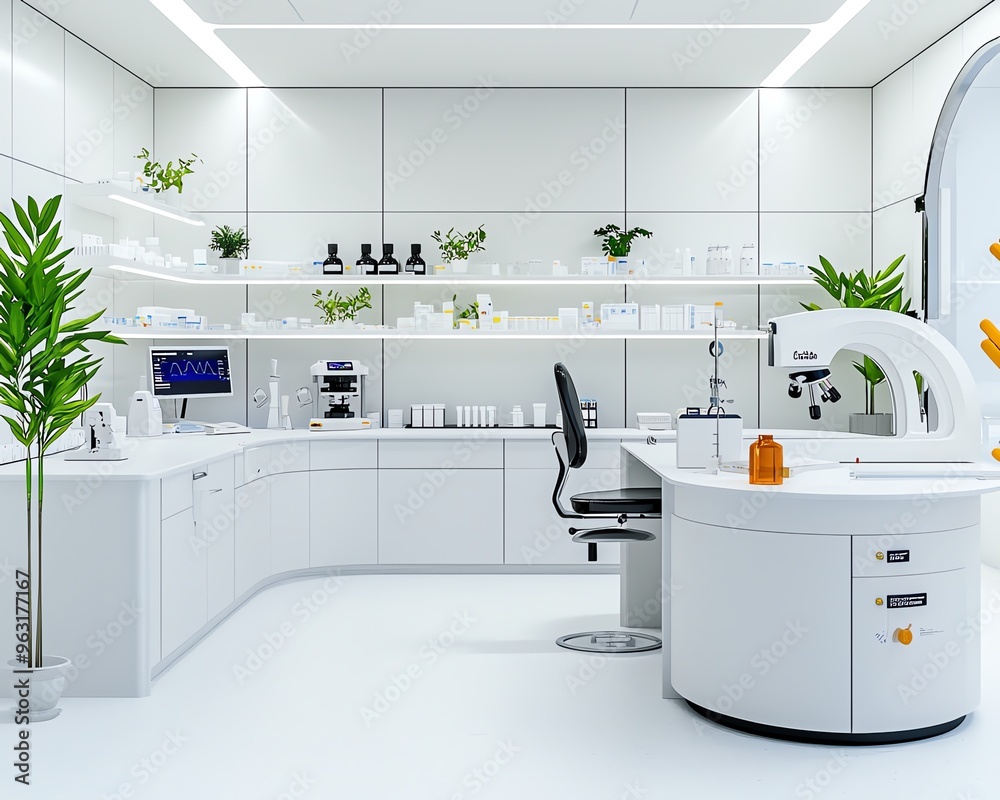 Modern laboratory with sleek design, equipped with scientific ...