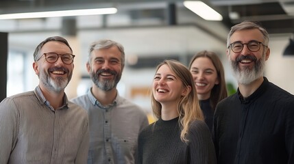 Poster - Successful business team laughing while standing together Group of tech professionals prepare to have a standup meeting in an office : Generative AI
