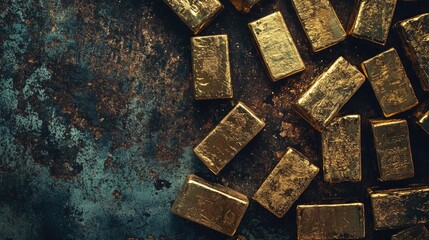 Poster - Luxurious gold bars on a rustic surface, symbolizing wealth and prestige in finance, business, and investment.