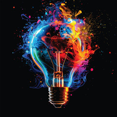 Wall Mural - Lightbulb with colorful smoke trails