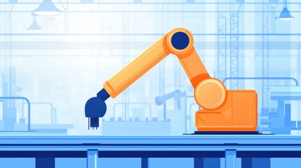 Poster - AI-driven automation, robots in manufacturing, flat design illustration