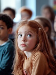 Sticker - Girl with Red Hair and a Scrunchie in the Classroom