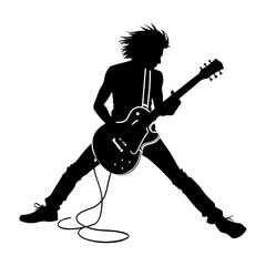 Poster - a guitar player musician in performing pose vector silhouette