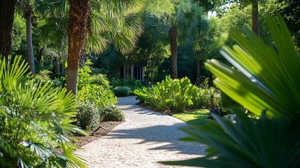 Poster - park recreation area subtropical plants palm trees and shrubs : generative ai
