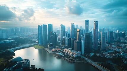 Fototapete - Modern cityscape and communication network concept Internet of Things ICT Information communication Technology 5G Smart city Digital transformation Singapore : Generative AI