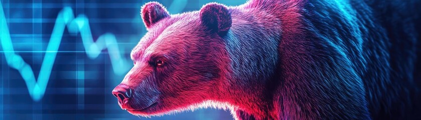 Poster - A striking digital art of a bear, symbolizing strength and resilience against a backdrop of financial trends and graphs.