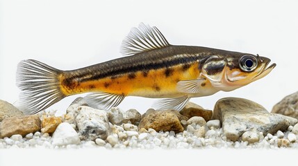 Stream barilius fish on isolated white background Barilius koratensisis freshwater ornamental fish habitat stream on mountain : Generative AI