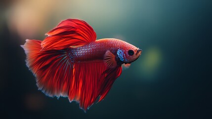 Canvas Print - High-resolution close-up of a Betta fish with a striking color contrast against a minimalist, dark-colored aquarium background that highlights its beauty.