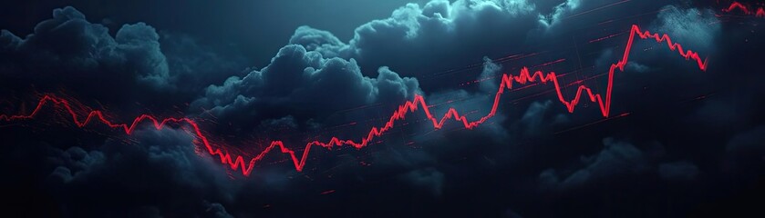 Poster - A dynamic, abstract representation of market trends shown with a red line graph against a backdrop of dark clouds.