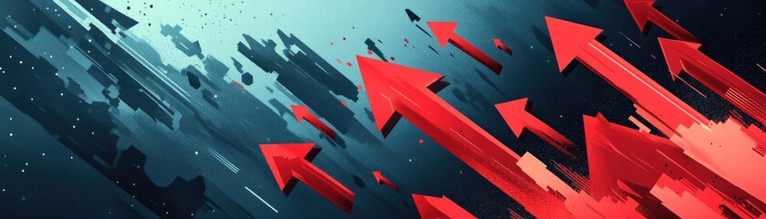 Poster - Dynamic red arrows symbolizing growth, progress, and upward movement against a dark backdrop. Perfect for business and finance themes.