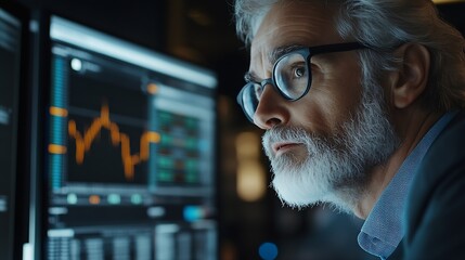 Leinwandbilder - Business professional brokers discussing stock market on pc screen in real time analyzing dynamic exchange rate database graph or interesting unit investment for trading in valued grow : Generative AI