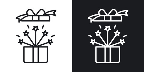 Open gift box line icons in black and white