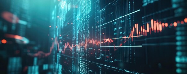 Aufkleber - Futuristic digital data visualization with glowing graphs and statistics. Perfect for finance, technology and analytics themes.