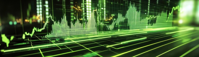 Poster - Dynamic financial graph showcasing upward trends in a digital green ambiance, perfect for financial and tech themed projects.