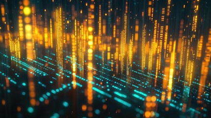Poster - A vibrant abstract representation of data flow, featuring glowing orange and blue lines and dots against a dark background.