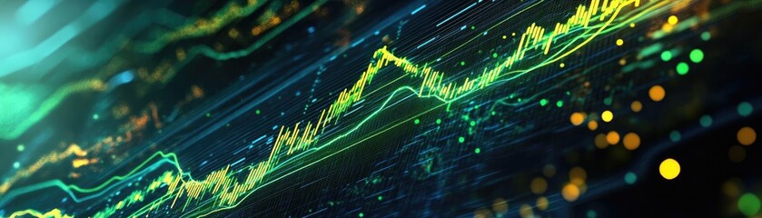 Poster - Abstract digital visualization of financial data with glowing lines and vibrant colors, representing growth and analytics.