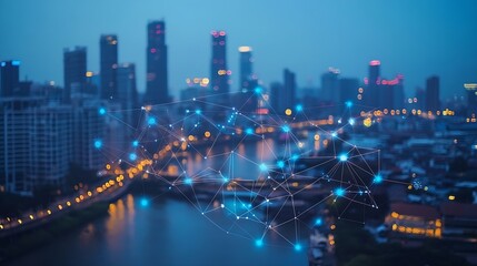 Poster - Smart city and intelligent communication network of things wireless connection technologies concept : Generative AI