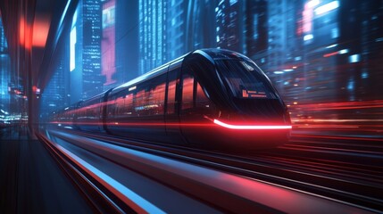 Aufkleber - High-resolution view of an electric train speeding through an urban environment, showcasing the blend of modern technology and cityscape.