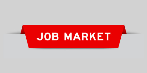 Poster - Red color inserted label with word job market on gray background