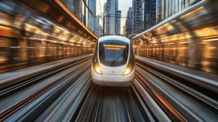 Aufkleber - High-resolution view of an electric train speeding through an urban environment, showcasing the blend of modern technology and cityscape.