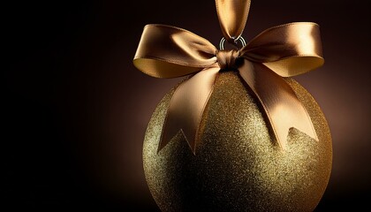 golden christmas ball with bow, gold Christmas ball with ribbon and a bow, isolated on background