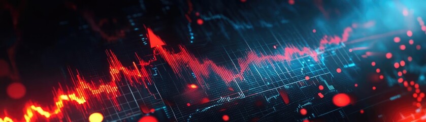 Poster - Vibrant digital wave graphic illustrating data visualization trends in technology and finance with colorful energy fluctuations.
