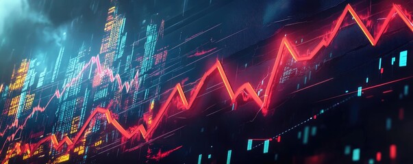 Poster - Dynamic stock market data visualization with vibrant upward and downward trends, showcasing financial analysis concept.