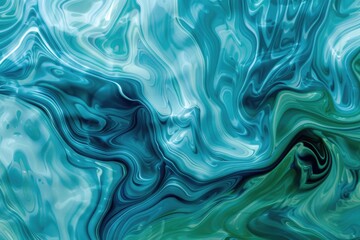 Wall Mural - The image is a colorful abstract painting of a wave with blue and green swirls. The painting has a dreamy, ethereal quality to it