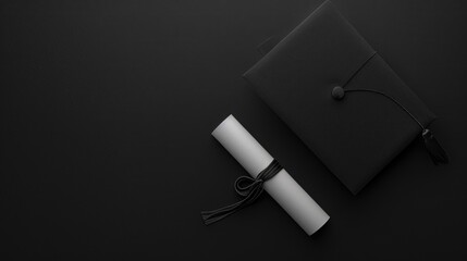 A black book with a black ribbon tied around it