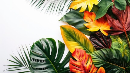 Sticker - Colorful tropical leaf arrangement on white background