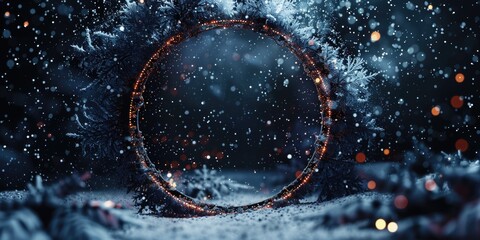 Wall Mural - A snow covered landscape with a glowing circle in the center