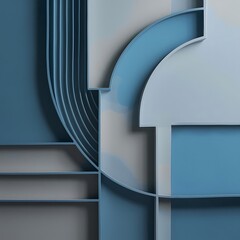 Poster - Blue and gray abstract background from curved lines of geometric shapes minimalistic design pattern