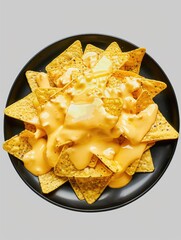 Wall Mural - a plate of nachos covered in melted cheese. the cheese is yellow and the nachos are yellow as well