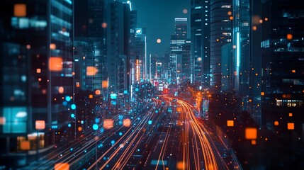 Poster - Smart city and intelligent communication network of things wireless connection technologies concept : Generative AI