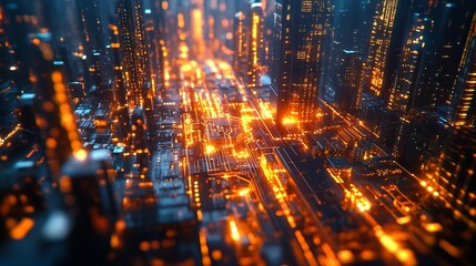 Fototapete - Smart city and digital transformationBig data connection technology Telecommunication and communication network concept : Generative AI