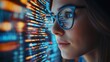 © The Little Hut - Software data hologram and woman with code analytics information technology and gdpr overlay Programmer coding or IT person in glasses reading html script programming and cyber securit : Generative AI