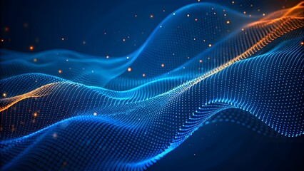Poster - an abstract wave shape on a low-polygonal triangular background for cyberspace, big data, metaverse,