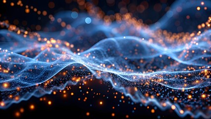Poster - an abstract wave shape on a low-polygonal triangular background for cyberspace, big data, metaverse,