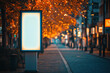 © StephanK - Public place digital signage with a blank screen smal horizontal billboard mockup outdoor. Advertising banner display